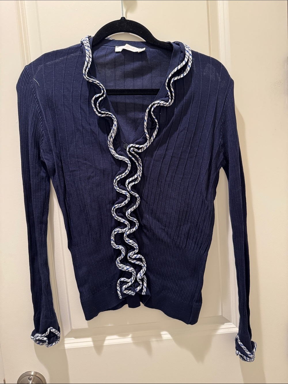 Anne Fontaine Blue "Parfaite" Ruffle Front Cardigan - size 44 / 12 US
